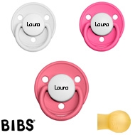 Bibs de LUX Schnuller mit Namen, Rund, Latex, Gr. 2, (Raspberry, White, Coral), 3'er Pack